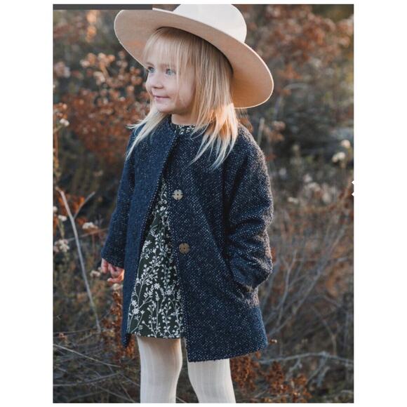 Rylee + Cru Navy No-Collar Wool/Poly Blend Coat - Picture 2 of 7